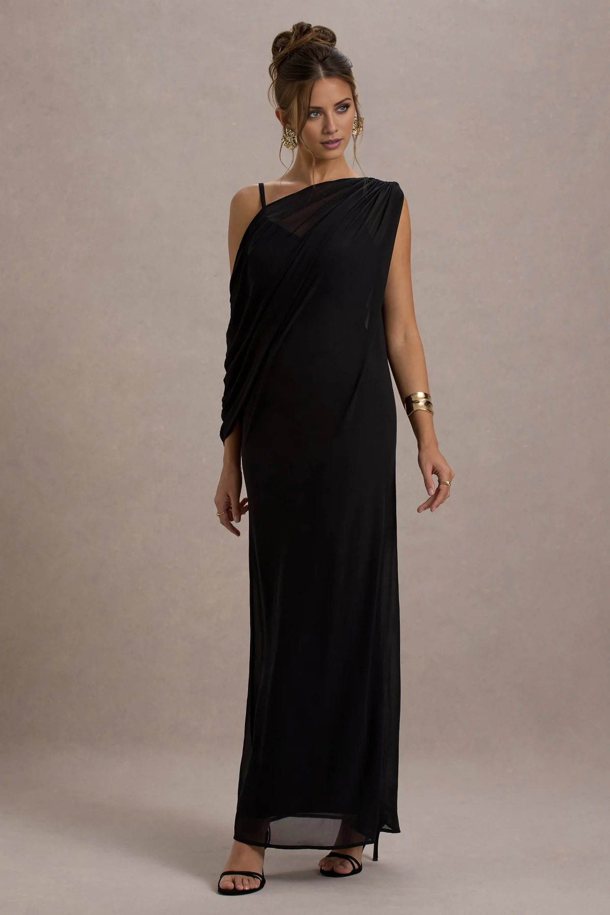 Black V-Neck Chiffon Floor-Length Evening Dress - Chloe Dress