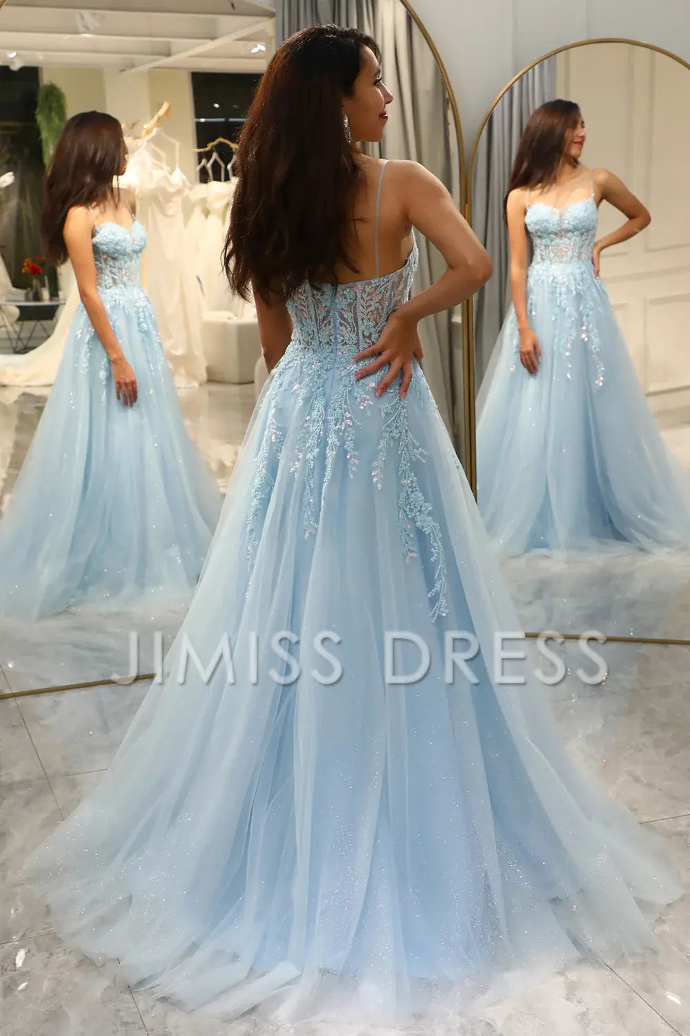 A-Line Spaghetti Strap Applique Prom Dress - Chloe Dress