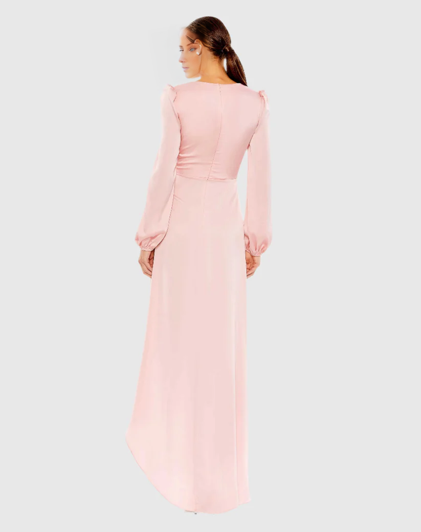 V-Neck Long Sleeve Asymmetric Floor-Length Evening Dress - Chloe Dress