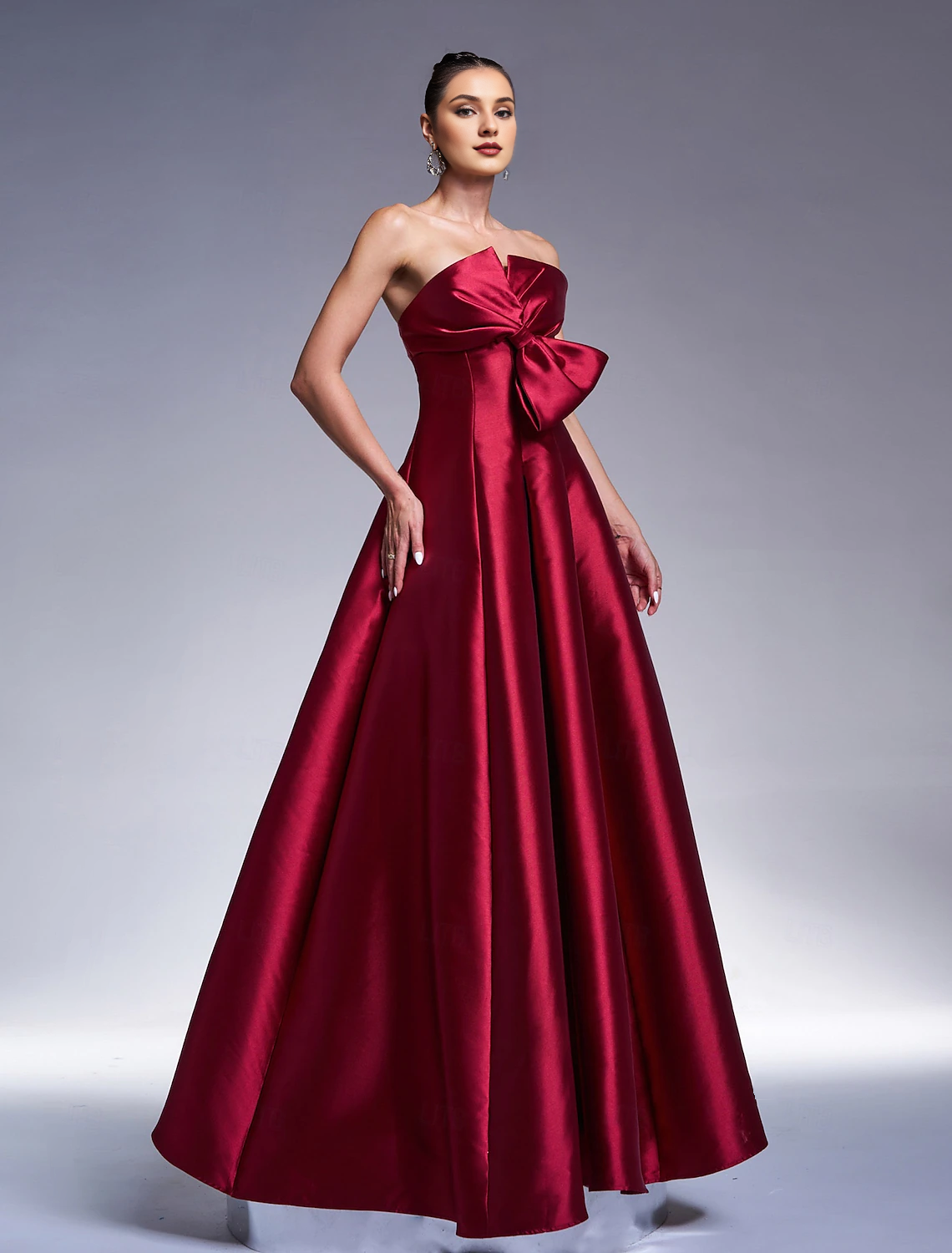 A-Line Strapless Satin Long Sleeve Floor-Length Evening Gown - Chloe Dress