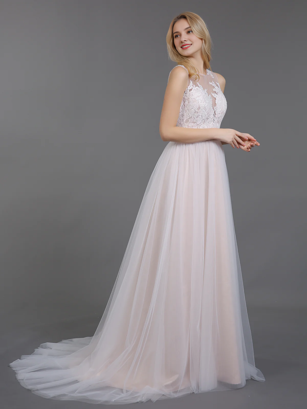 Chiffon Button Back Wedding Dress - Chloe Dress