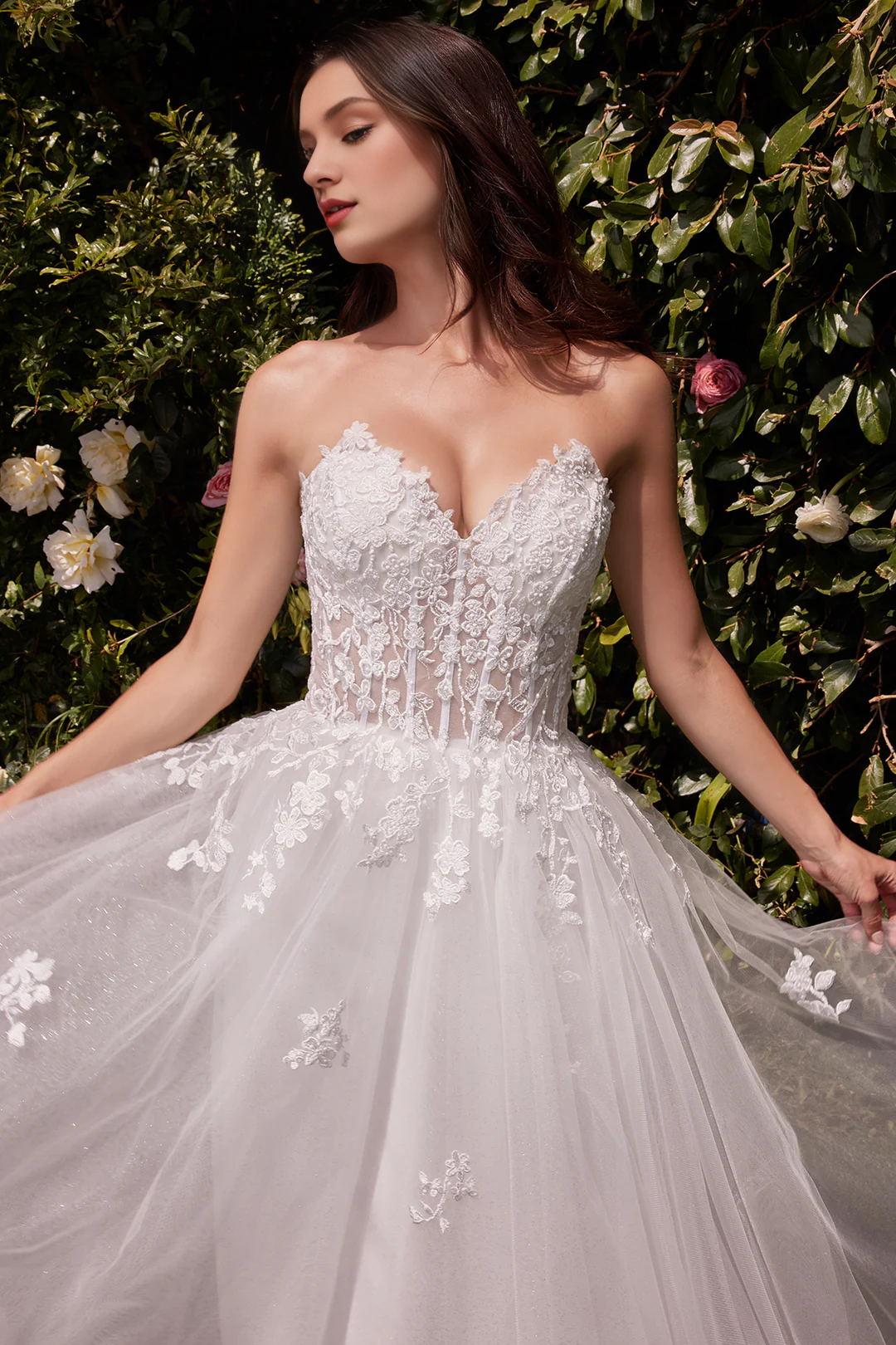 White Strapless Lace Embroidered Wedding Dress - Chloe Dress