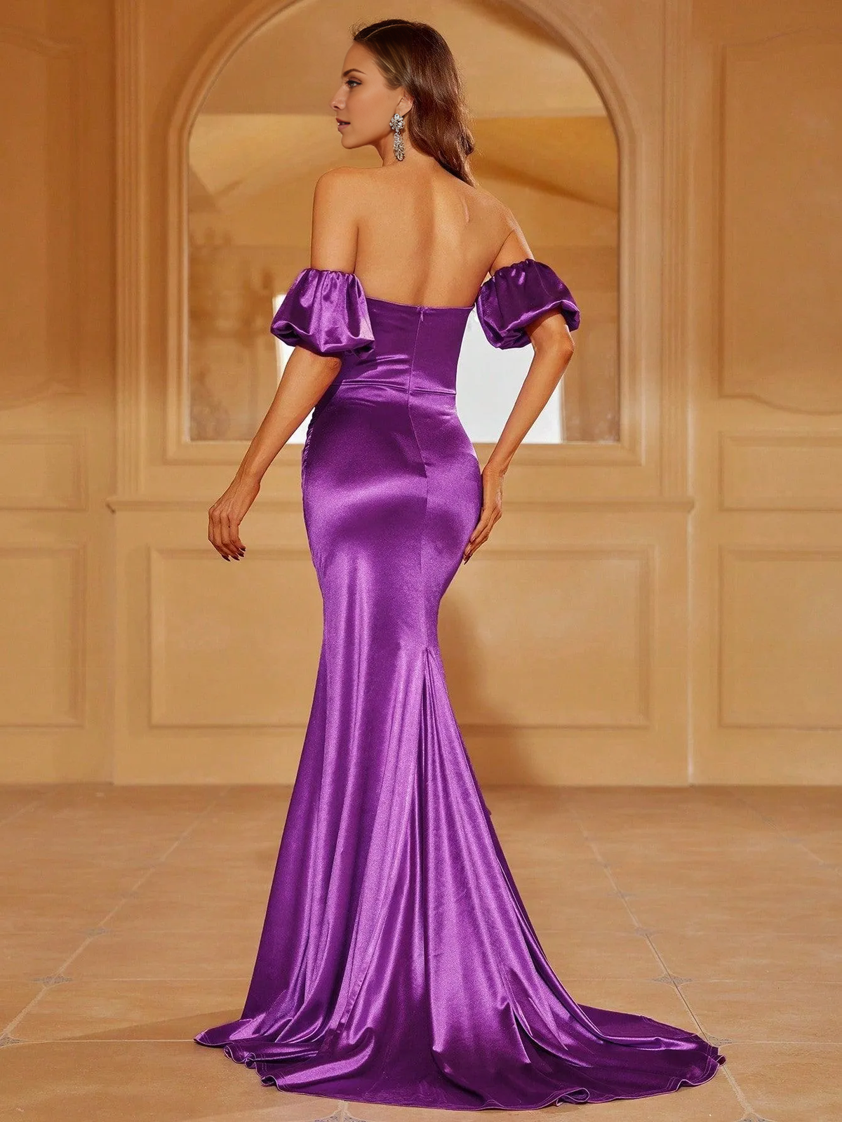 Mermaid Satin Lace-Up Back High Slit Floor-Length Formal Dress - Chloe Dress