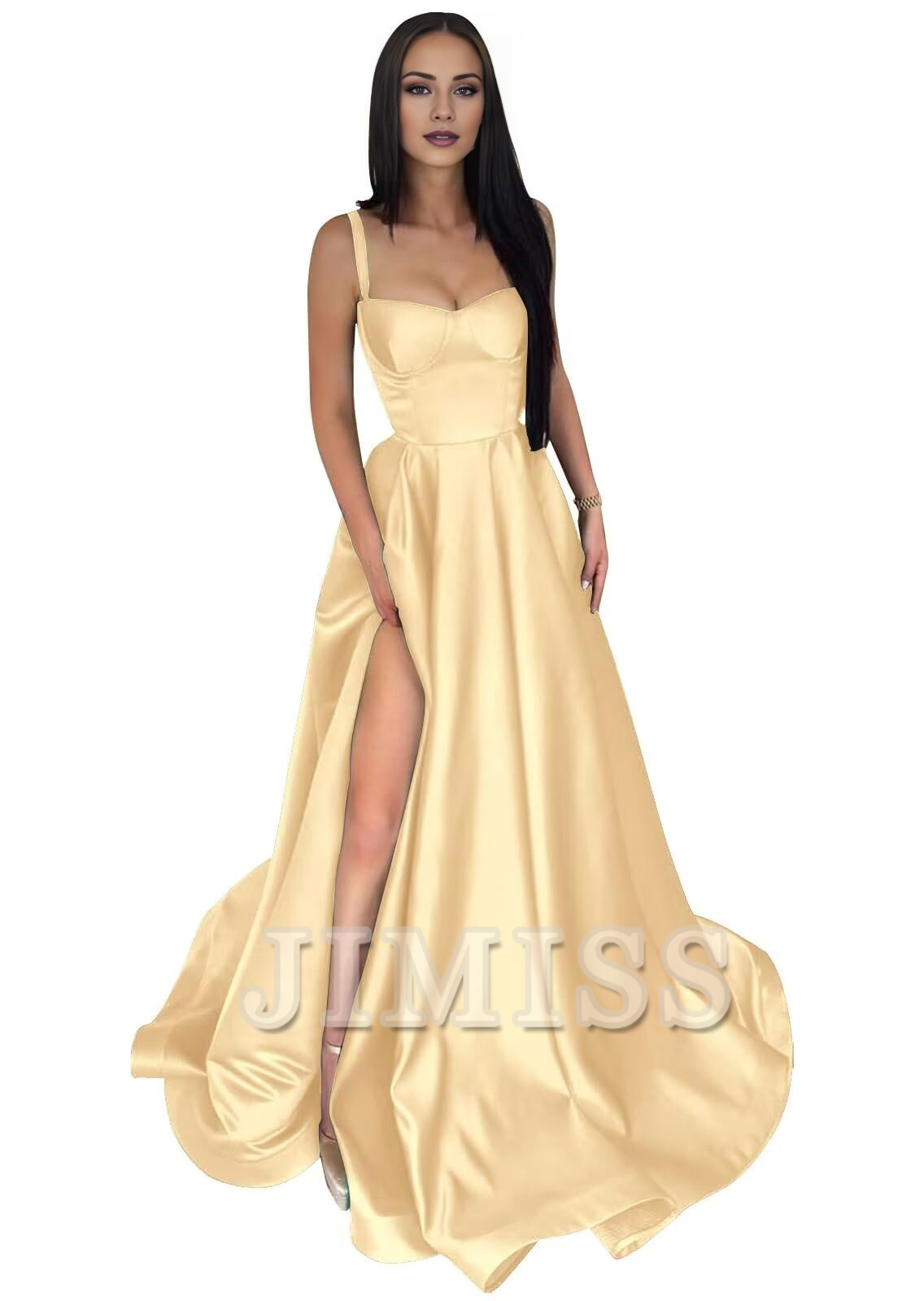 A-Line Satin High Slit Evening Gown - Chloe Dress