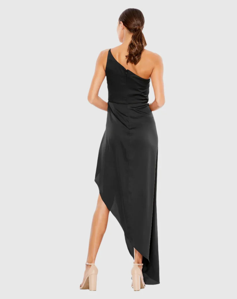 One-Shoulder Satin Sleeveless High Slit Floor-Length Evening Dress - Chloe Dress