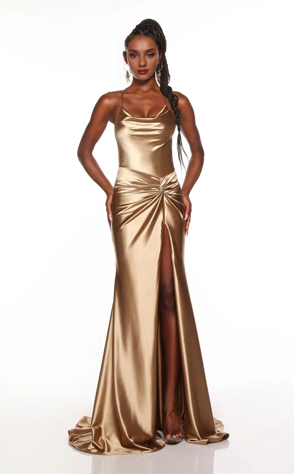 Satin Lace-Up Back High Slit Floor-Length Prom Dress - Chloe Dress