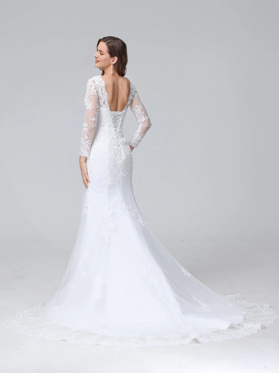 Lace Long Sleeve Embroidered Wedding Dress - Chloe Dress
