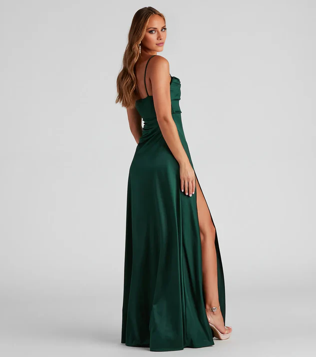 A-Line Satin Lace-Up Back Floor-Length Prom Dress - Chloe Dress