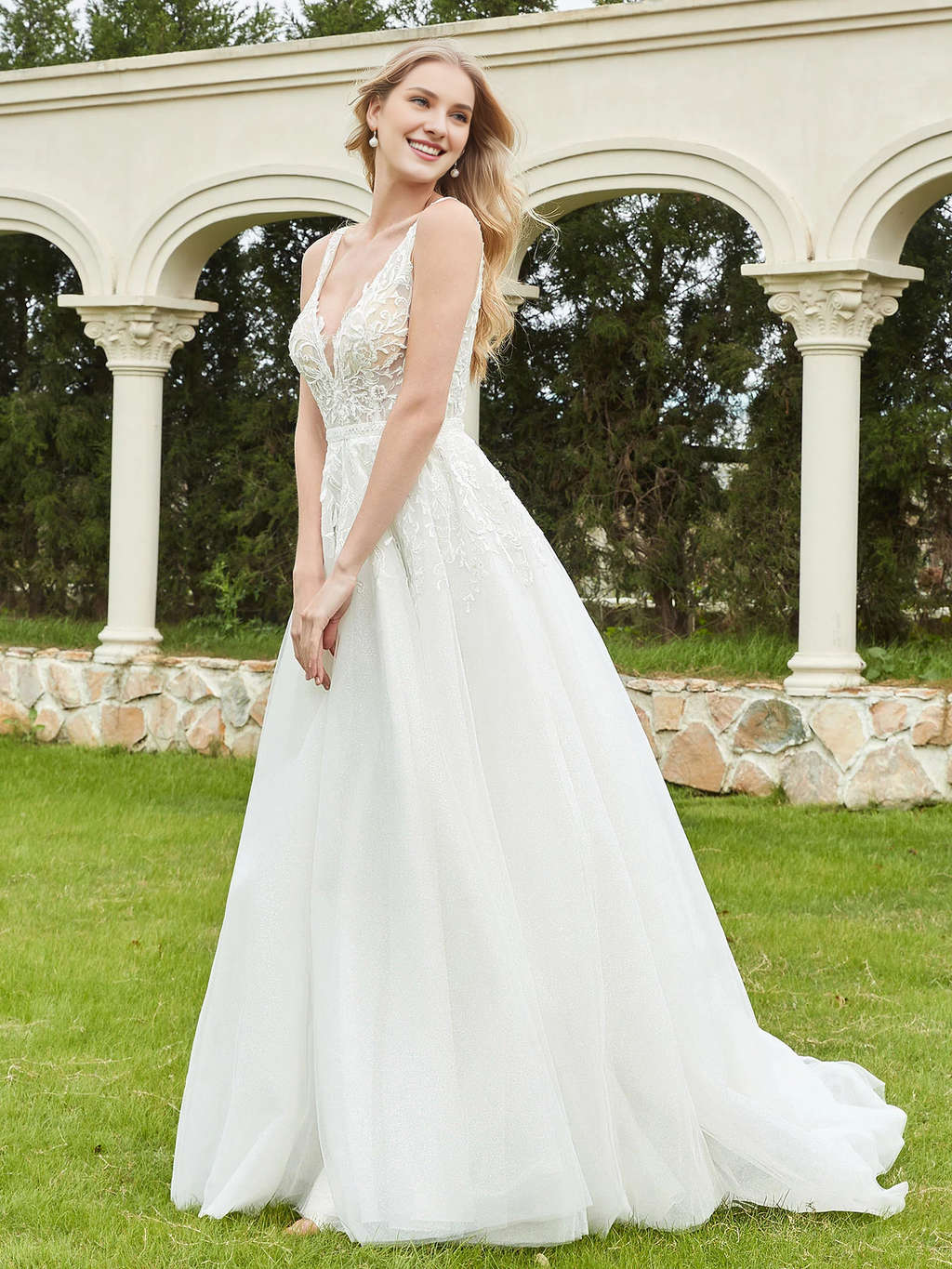 Lace Lace-Up Back Pleated Wedding Dress - Chloe Dress
