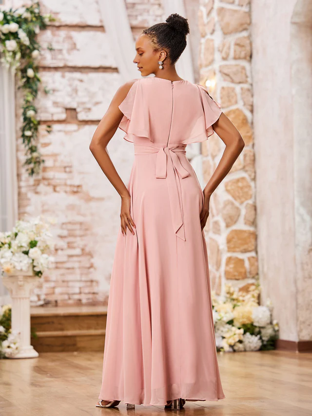 A-Line V-Neck Chiffon Floor-Length Wedding Dress - Chloe Dress