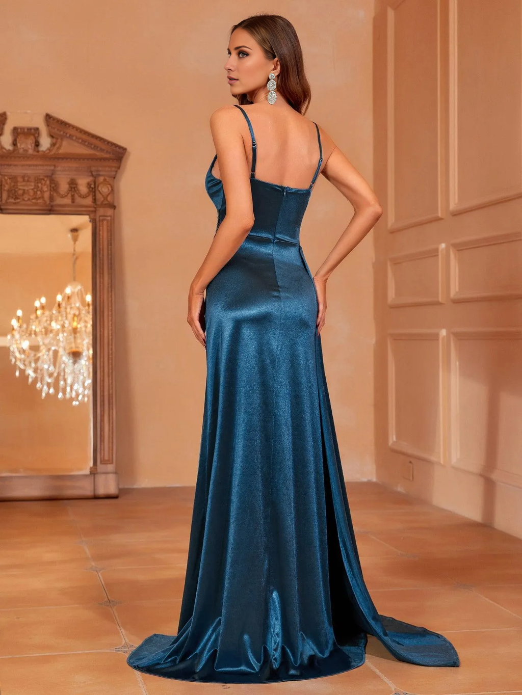 V-Neck Satin Pleated Formal Dress - Chloe Dress