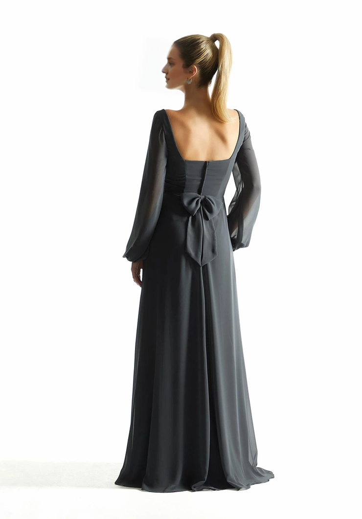 A-Line Square Neck Chiffon Long Sleeve Wedding Dress - Chloe Dress