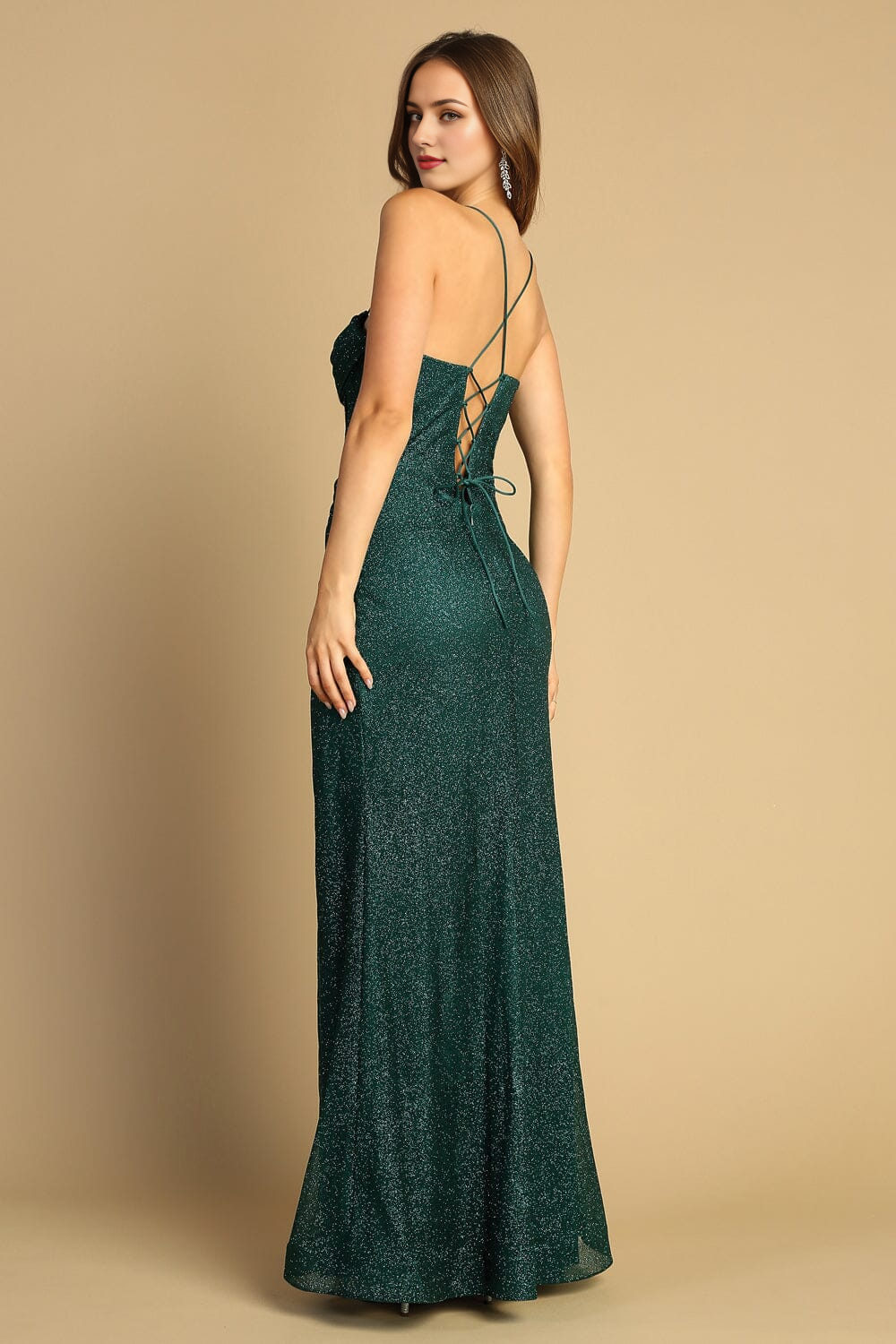 High Neck Sequin Long Sleeve Lace-Up Back High Slit Dress - Chloe Dress