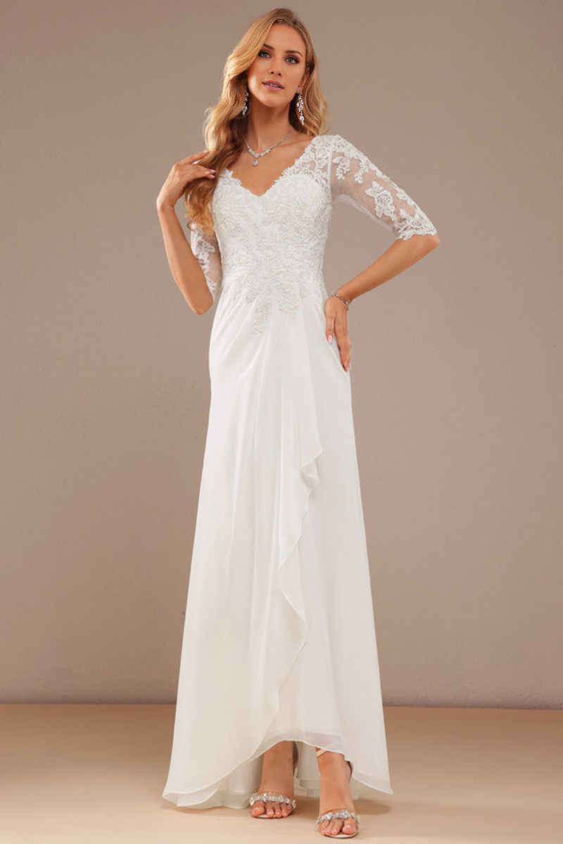 A-Line V-Neck Chiffon Asymmetric Wedding Dress - Chloe Dress