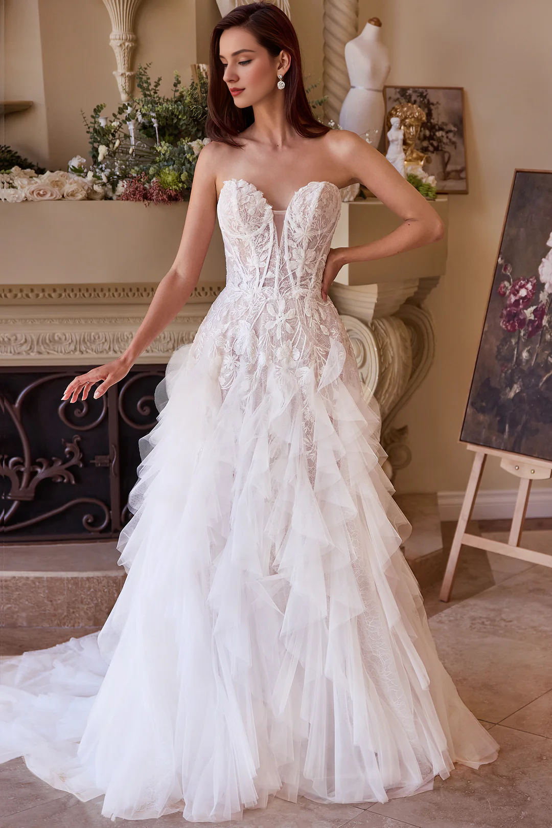 Strapless Embroidered Wedding Dress - Chloe Dress