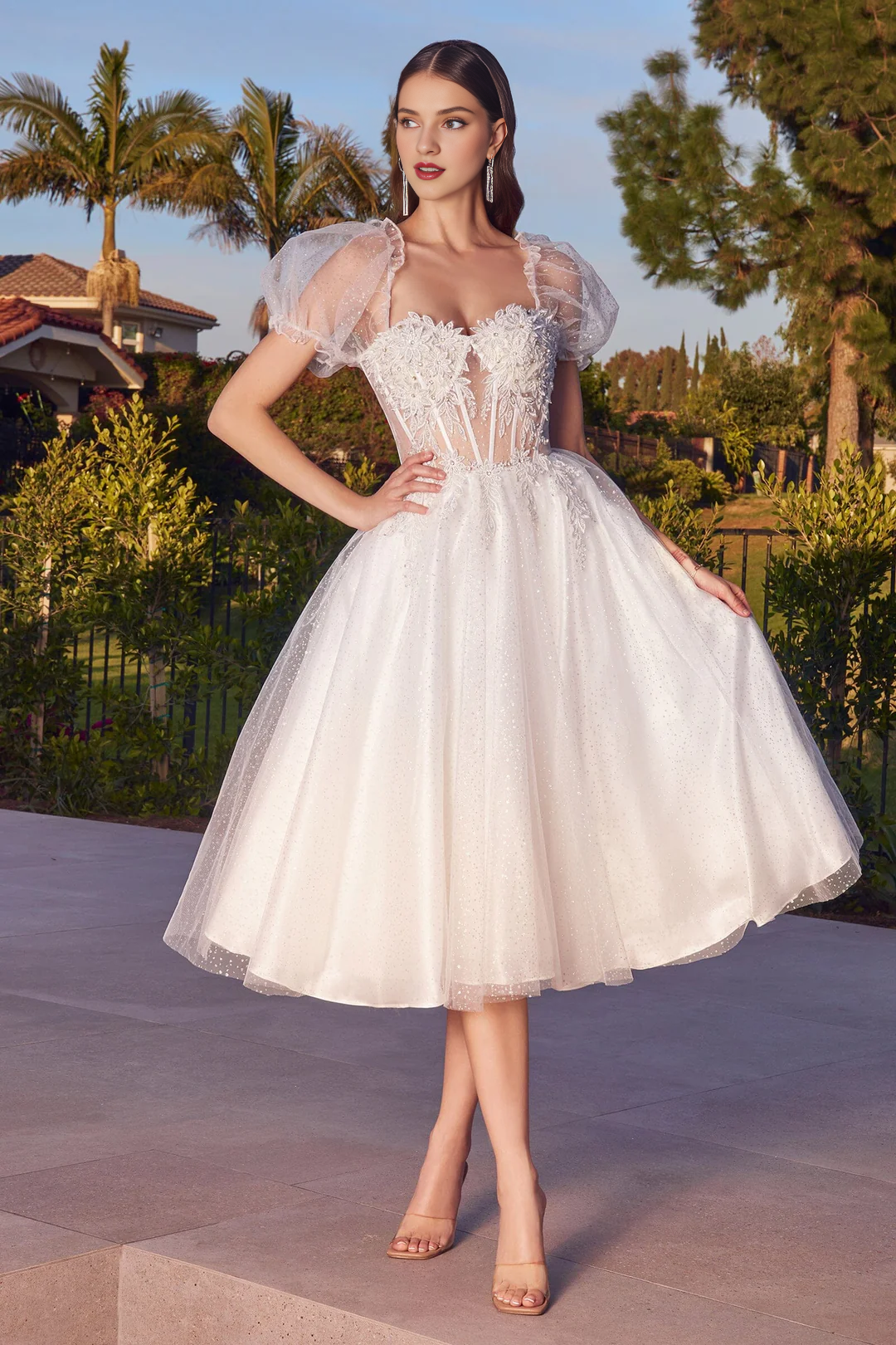Brown Short Sleeve Mini Wedding Dress - Chloe Dress