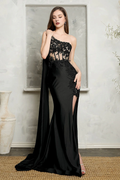 One-Shoulder Lace-Up Back High Slit Dress - Chloe Dress