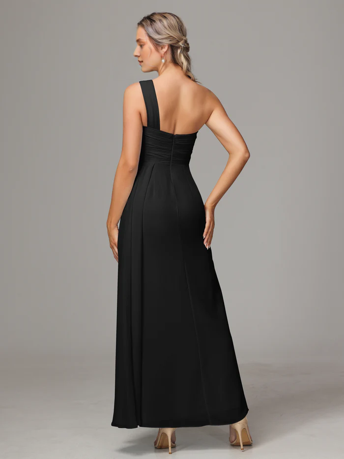 One-Shoulder Chiffon Floor-Length Wedding Dress - Chloe Dress