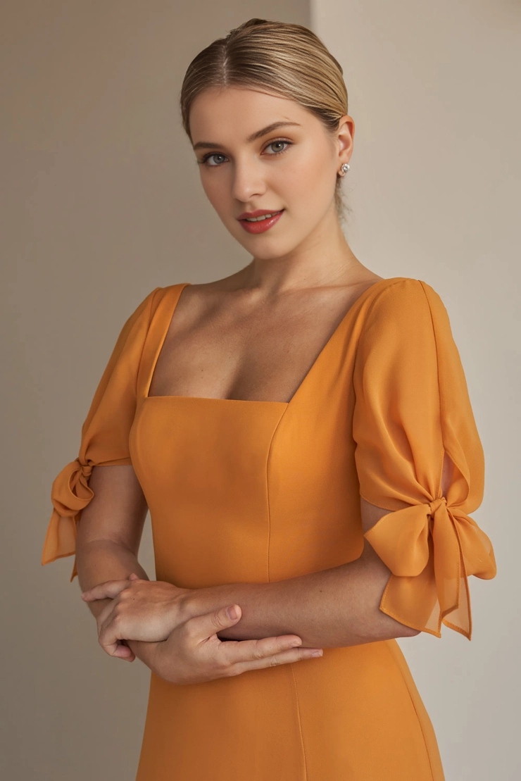 A-Line Square Neck Chiffon High Slit Wedding Dress - Chloe Dress