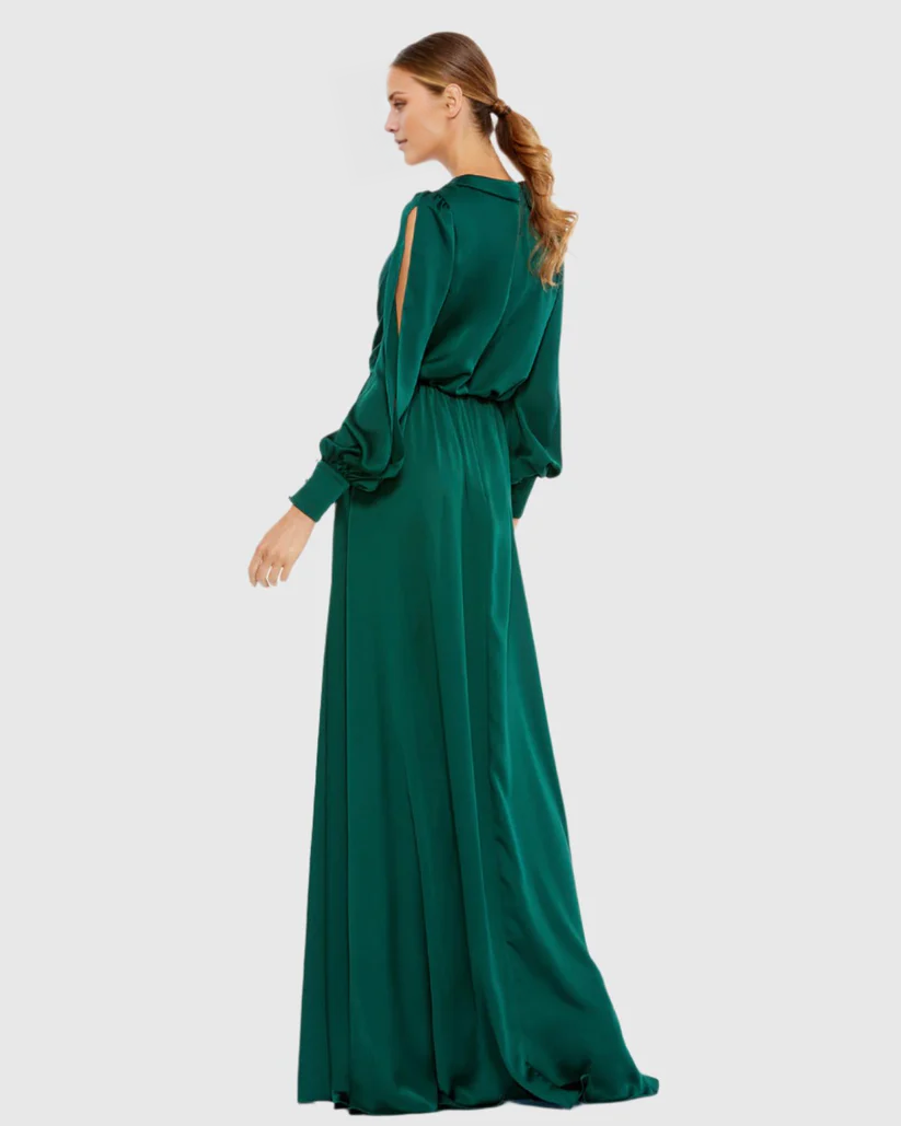 V-Neck Satin High Slit Floor-Length Evening Dress - Chloe Dress