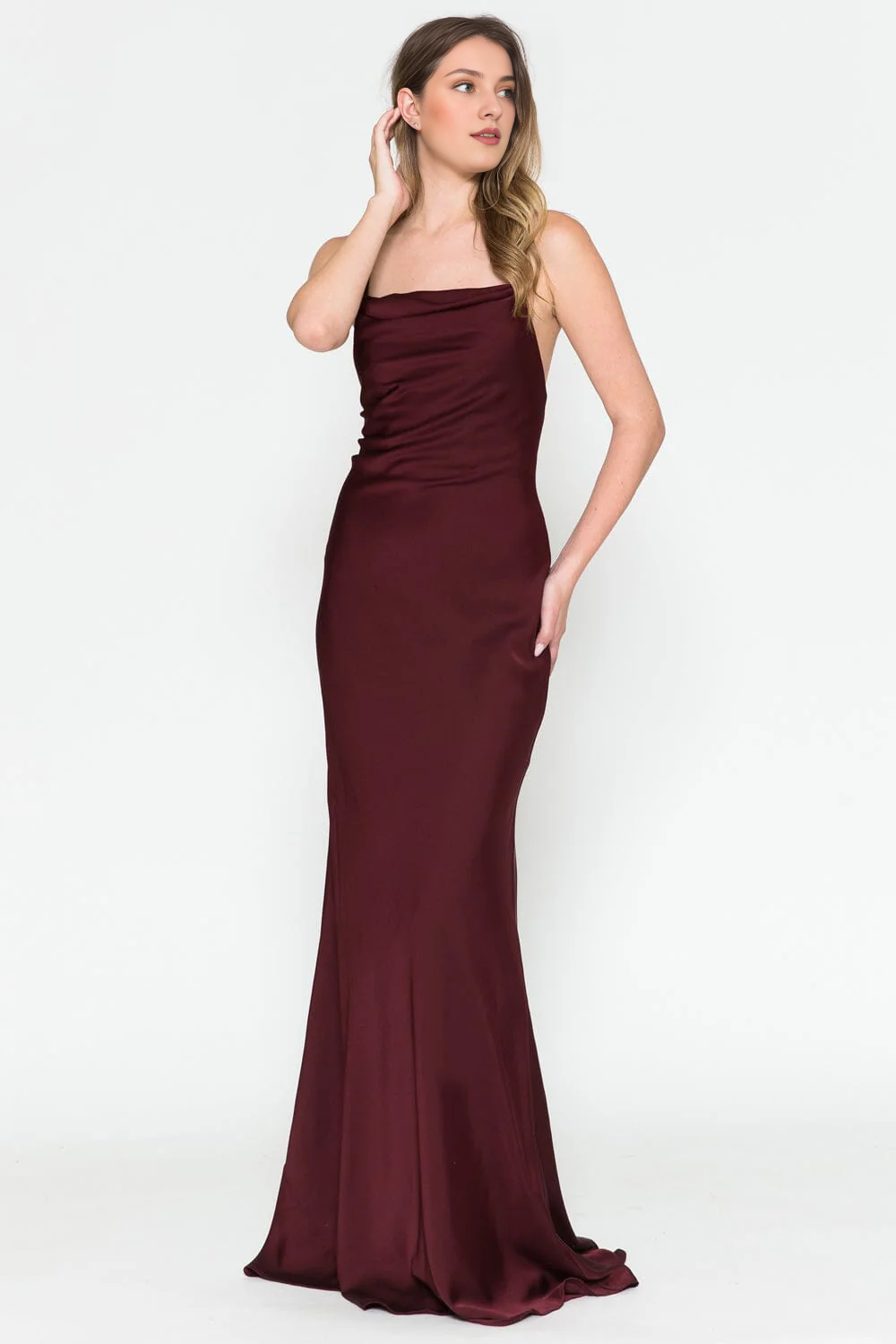 High Neck Satin Long Sleeve Dress - Chloe Dress