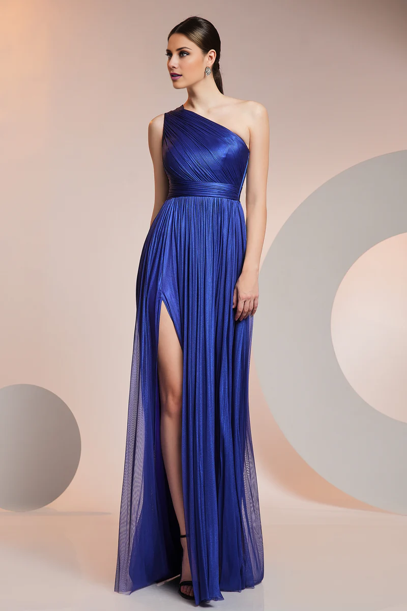 One-Shoulder Chiffon High Slit Floor-Length Evening Gown - Chloe Dress