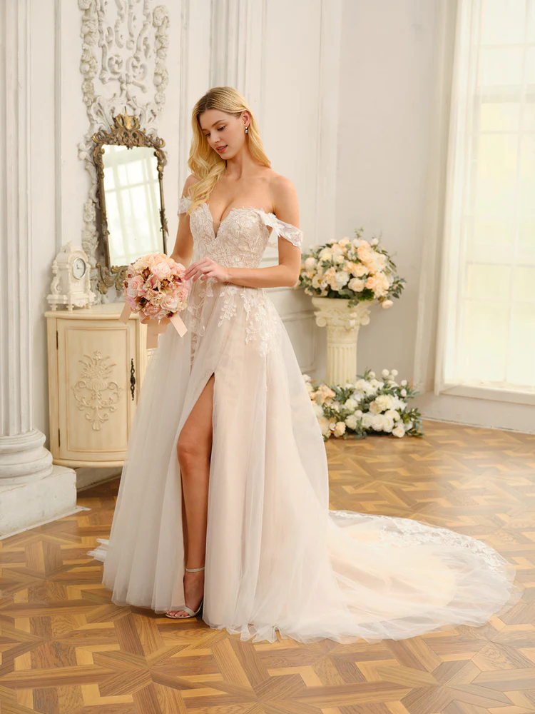 A-Line Sleeveless High Slit Wedding Dress - Chloe Dress