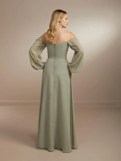 Off-Shoulder Long Sleeve Backless High Slit Floor-Length Evening Dress - Chloe Dress