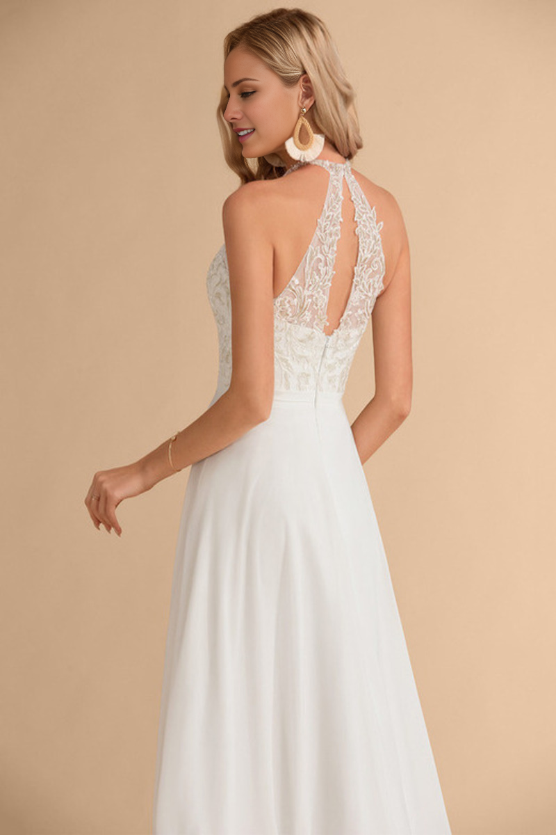 A-Line High Neck Chiffon Sleeveless Wedding Dress - Chloe Dress