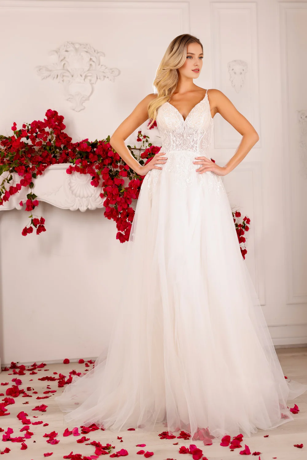 Chiffon Long Sleeve Embroidered Wedding Dress - Chloe Dress