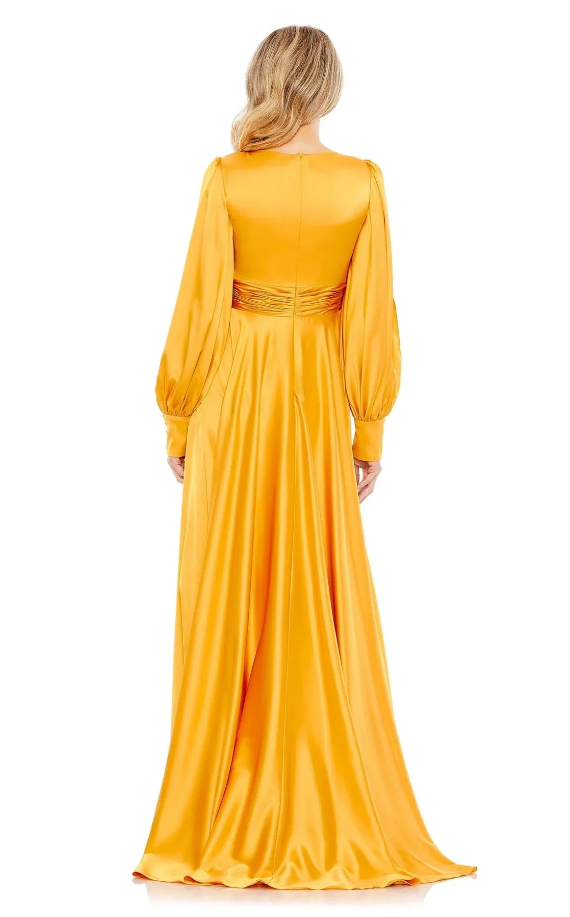 A-Line V-Neck Satin Long Sleeve Zipper Back Floor-Length Prom Dress - Chloe Dress