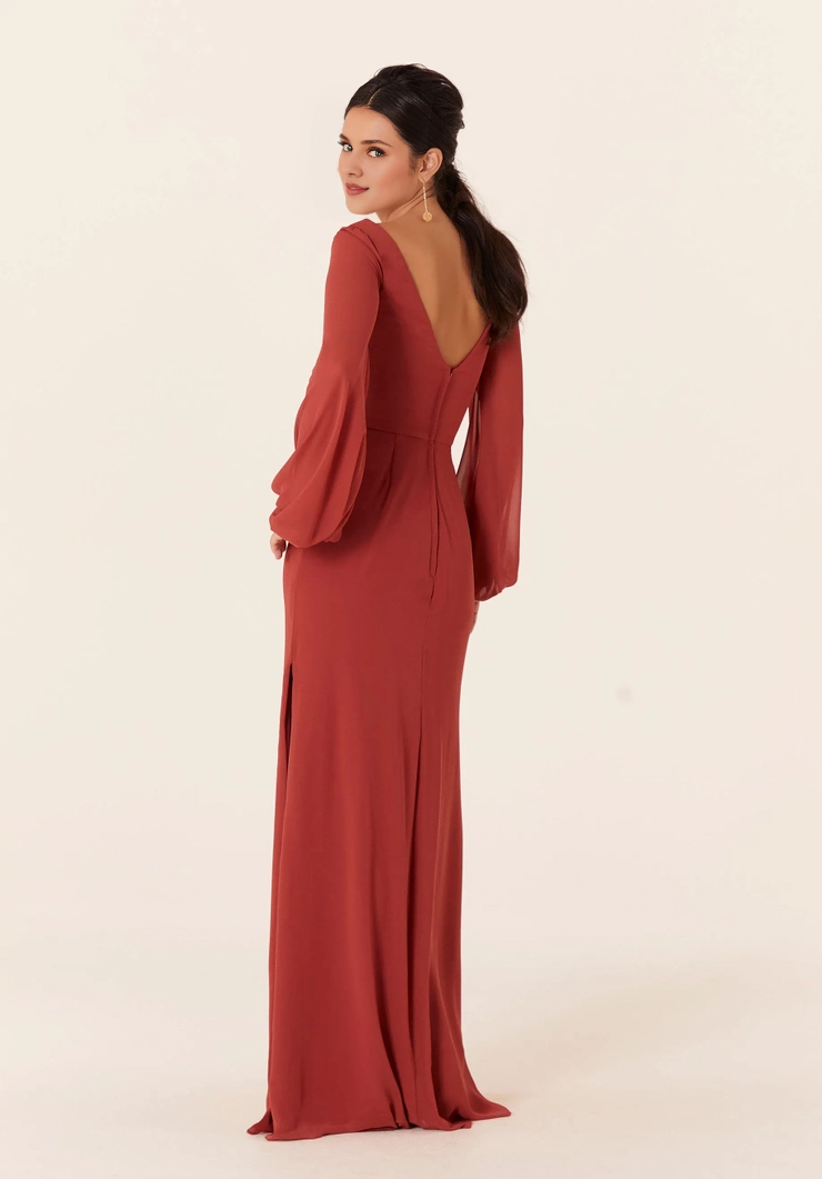 V-Neck Bishop Sleeve Lace-Up Back High Slit Wedding Dress - Chloe Dress