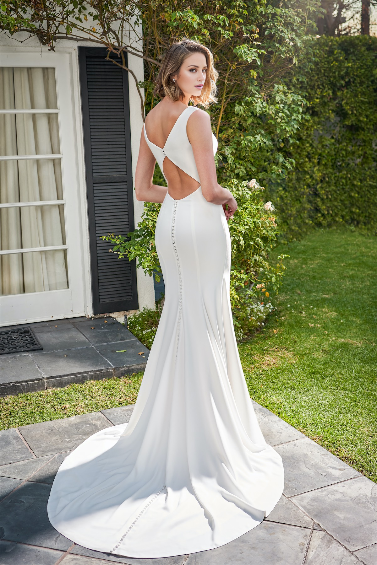 Crepe Asymmetric Wedding Dress - Chloe Dress
