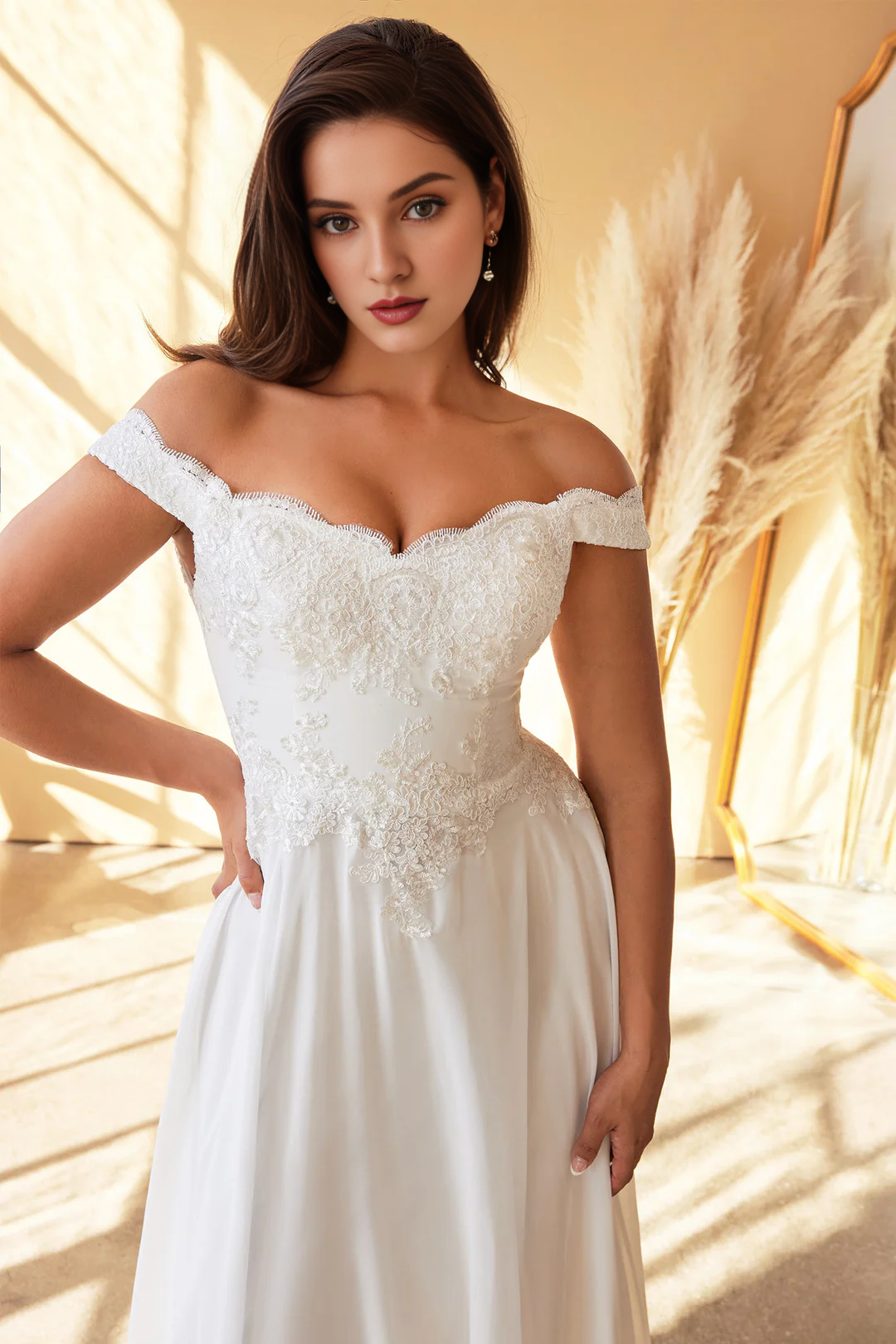 White Off-Shoulder Wedding Dress - Chloe Dress
