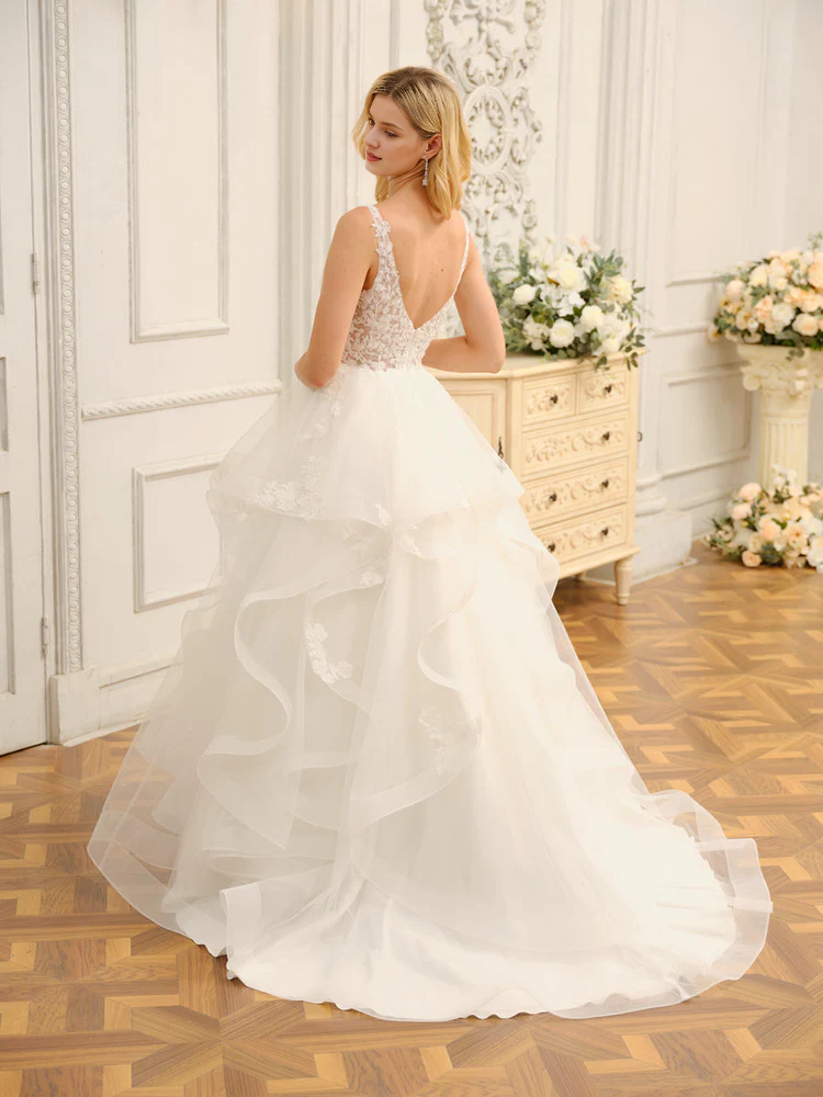 Ball Gown V-Neck Sleeveless Applique Wedding Gown - Chloe Dress