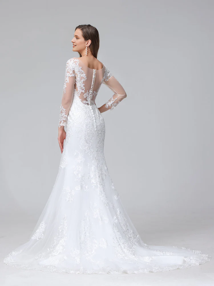 Mermaid Sweetheart Lace Long Sleeve Wedding Dress - Chloe Dress