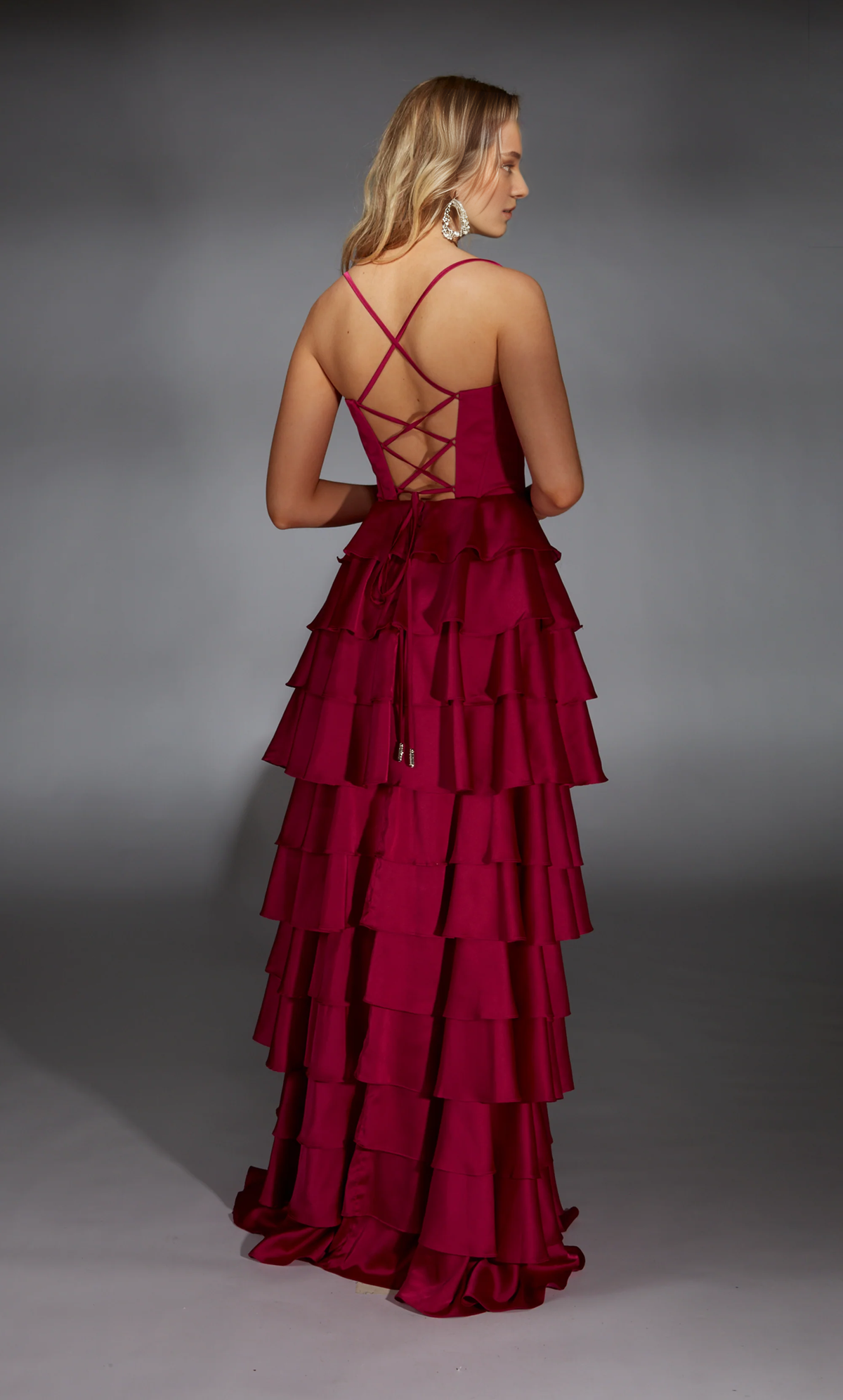 A-Line High Neck Satin Lace-Up Back High Slit Evening Gown - Chloe Dress