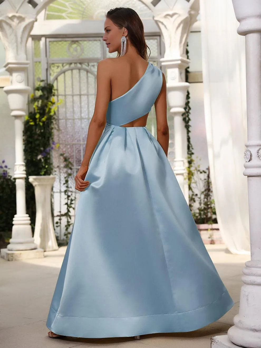 One-Shoulder Satin Floor-Length Formal Dress - Chloe Dress