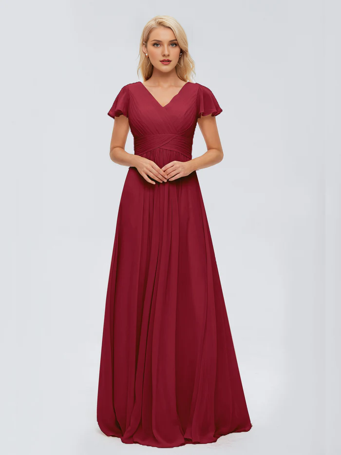 A-Line V-Neck Chiffon Floor-Length Wedding Dress - Chloe Dress