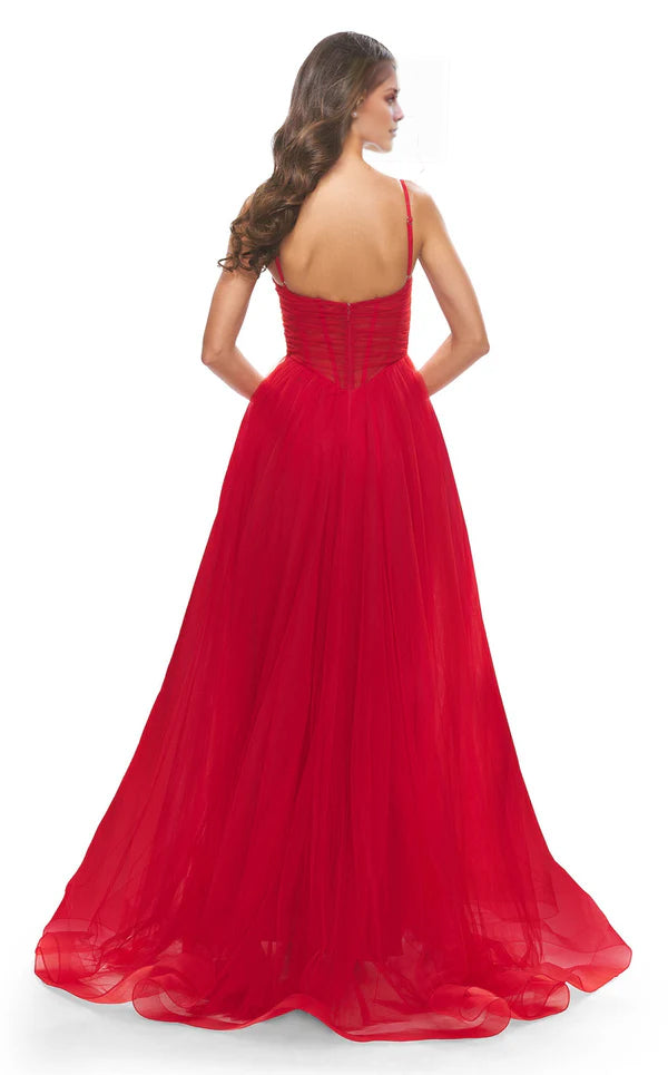A-Line V-Neck Lace-Up Back Floor-Length Prom Dress - Chloe Dress