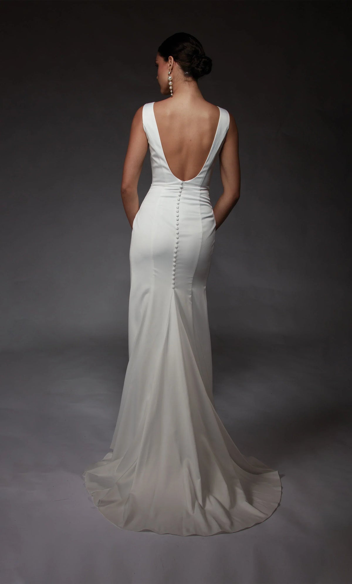 V-Neck Satin Button Back High Slit Wedding Dress - Chloe Dress