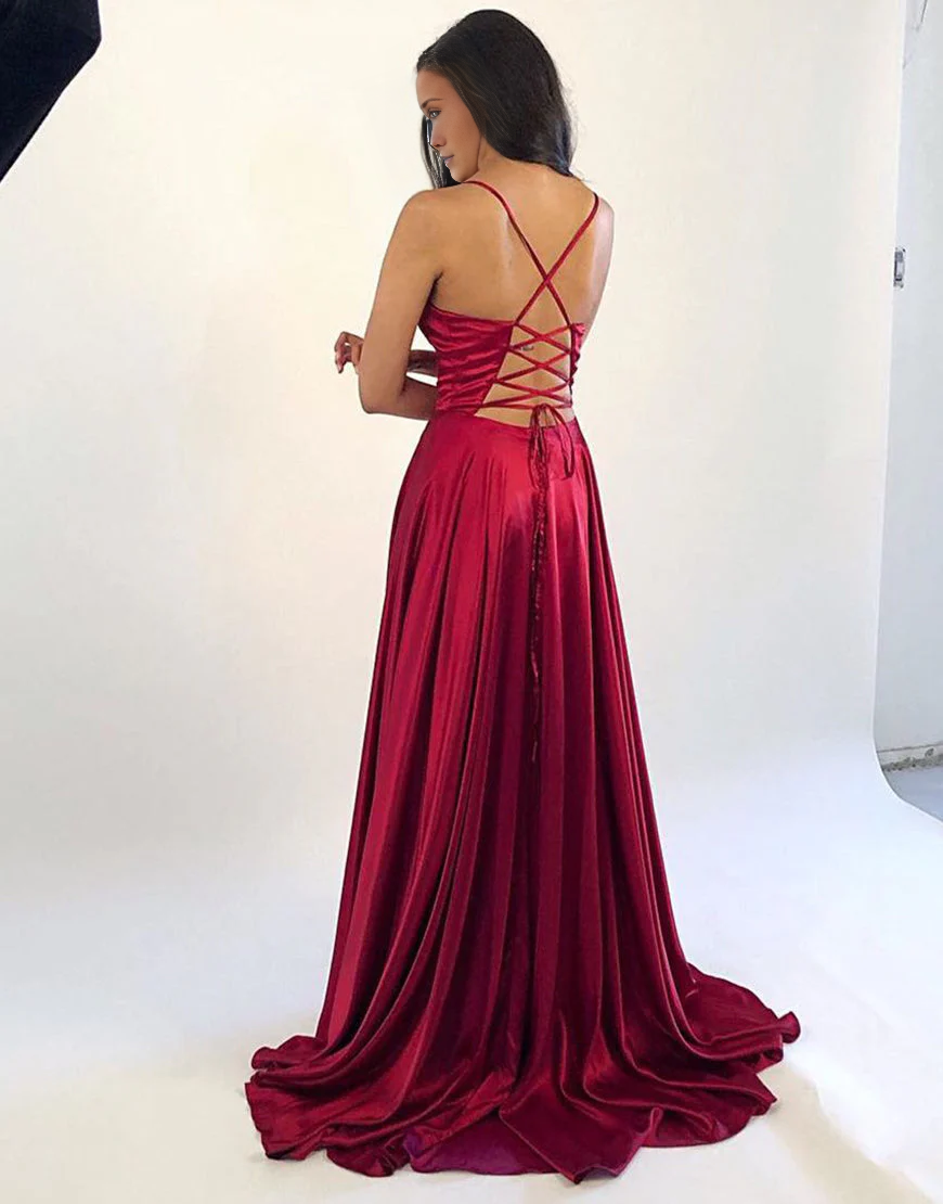 Red Satin High Slit Floor-Length Prom Dress - Chloe Dress