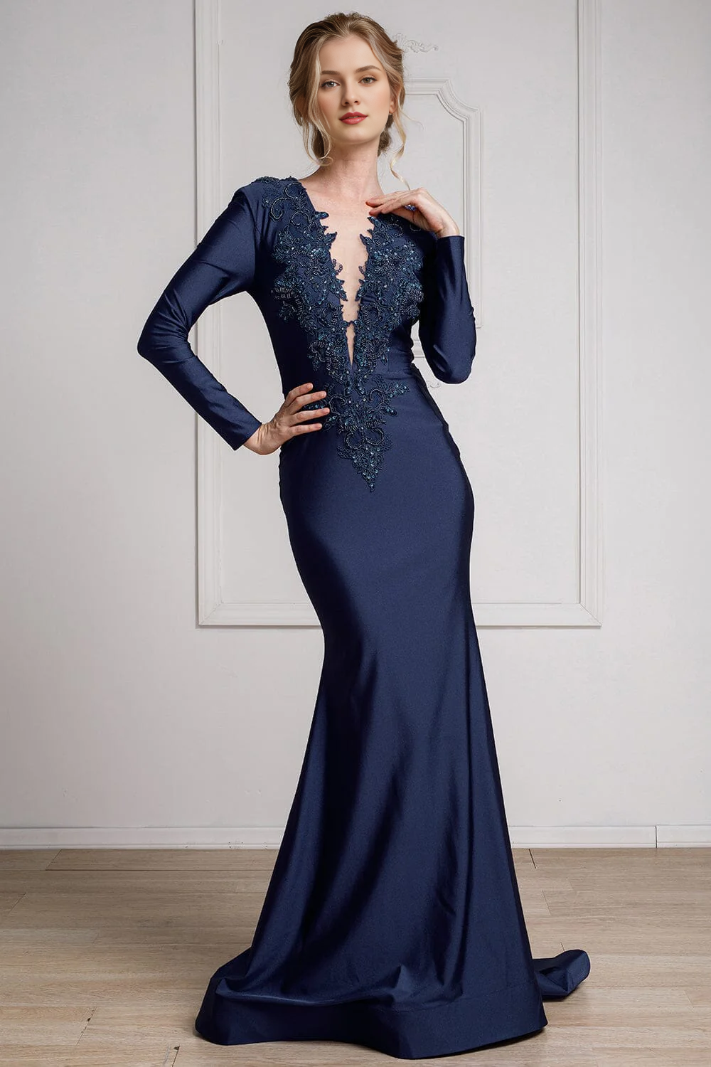 V-Neck Long Sleeve Embroidered Dress - Chloe Dress