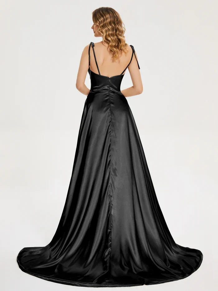 Satin High Slit Floor-Length Wedding Dress - Chloe Dress