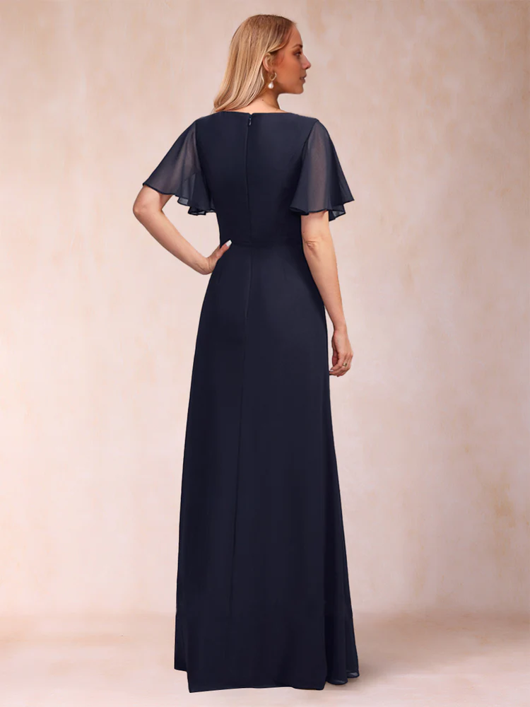 A-Line V-Neck Short Sleeve Floor-Length Dress - Chloe Dress
