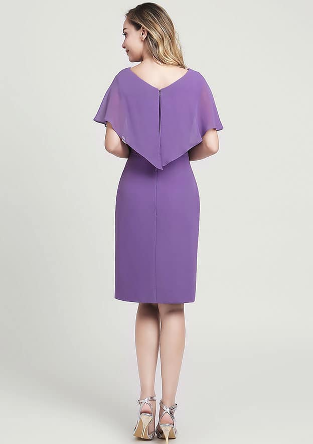 V‑Neck Cape Sleeve Chiffon Sheath Knee‑Length Mother of the Bride Dress