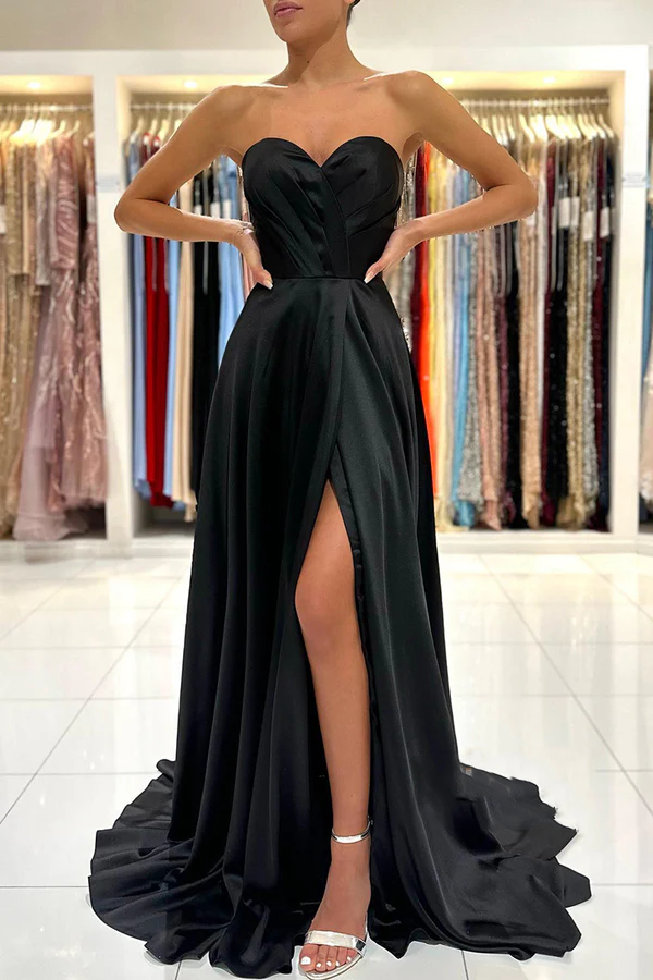 Black Sweetheart High Slit Evening Dress - Chloe Dress
