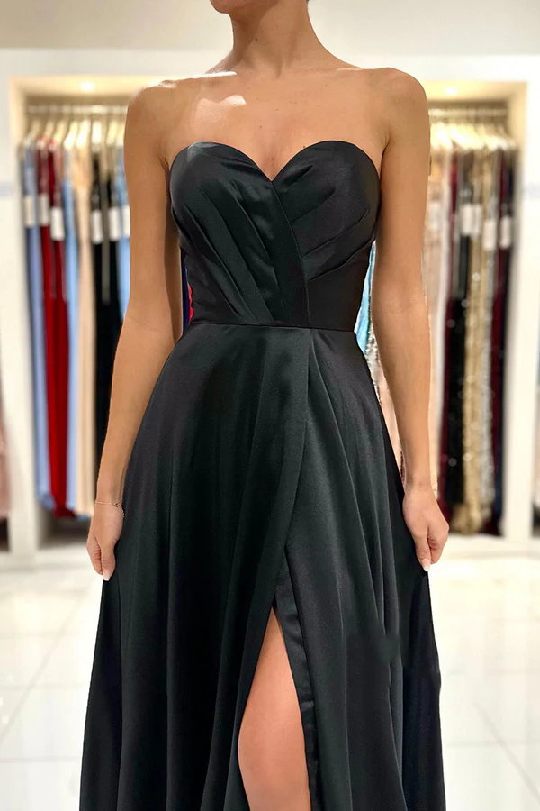 Black Sweetheart High Slit Evening Dress - Chloe Dress