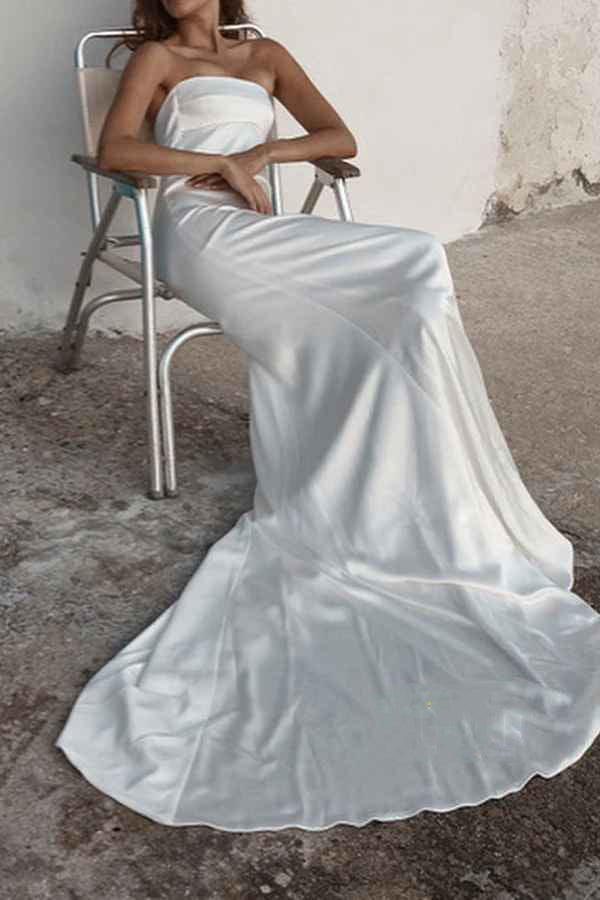 Strapless Sleeveless Train Wedding Dress - Chloe Dress