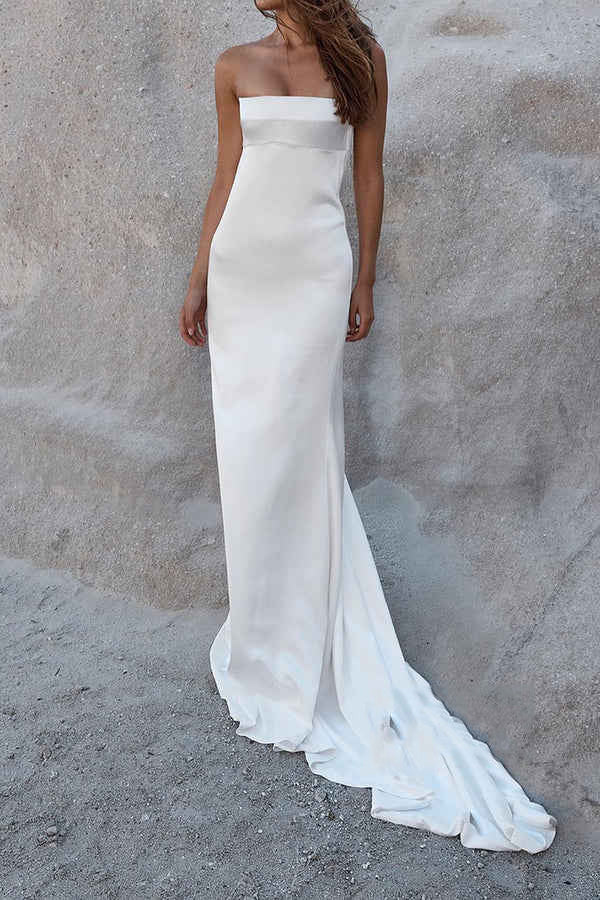 Strapless Sleeveless Train Wedding Dress - Chloe Dress